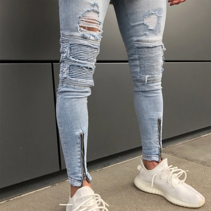 NIBESSER 2018 Brand Designer Slim Fit Ripped Jeans Men Hi-Street Mens Distressed Denim Joggers Knee Holes Washed Destroyed Jeans