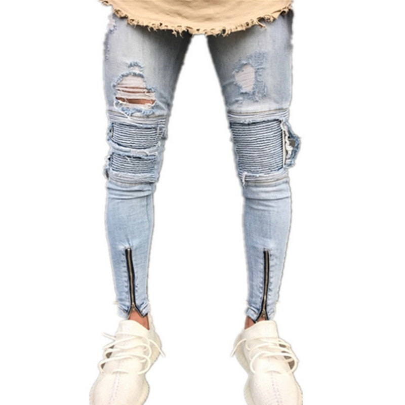 NIBESSER 2018 Brand Designer Slim Fit Ripped Jeans Men Hi-Street Mens Distressed Denim Joggers Knee Holes Washed Destroyed Jeans