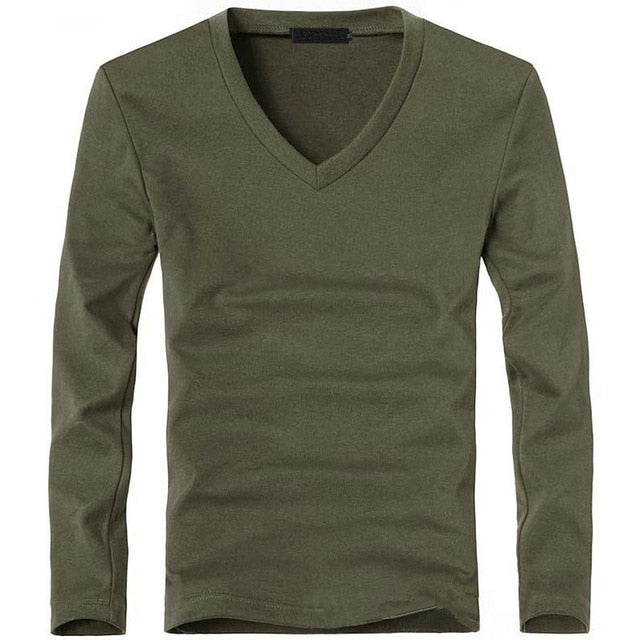 V-Neck Long Sleeve Men T Shirt